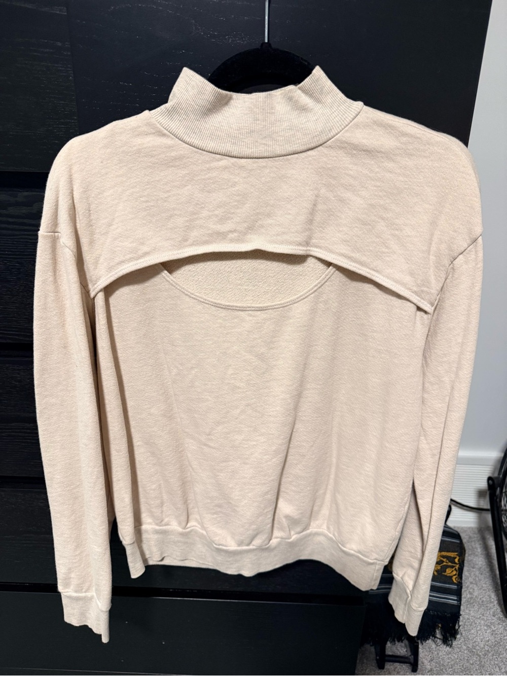 Cream Mock Neck Layered-Back Long Sleeve Top